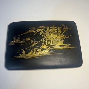 Antique Japanese Damascene Cigarette Case Gold Inlay Mt. Fuji Scene 1900-1930’s